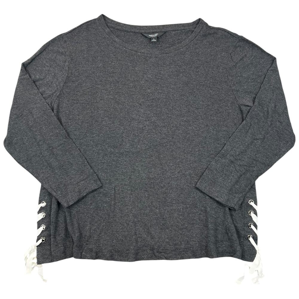 Simply Vera Vera Wang Gray Lace Up Side Long Sleeve Top Women’s L